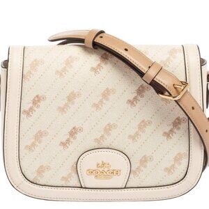 Coach Cream & Tan Leather Saddle Bag With Horse And Carriage Dot Print